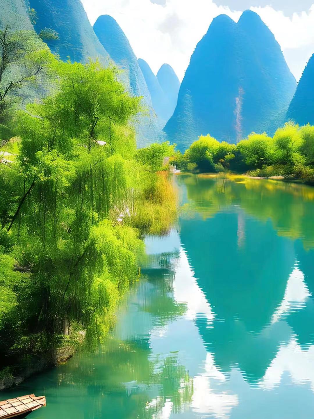 河水淡蓝如宝石,静得仿佛能听到自己的心跳.