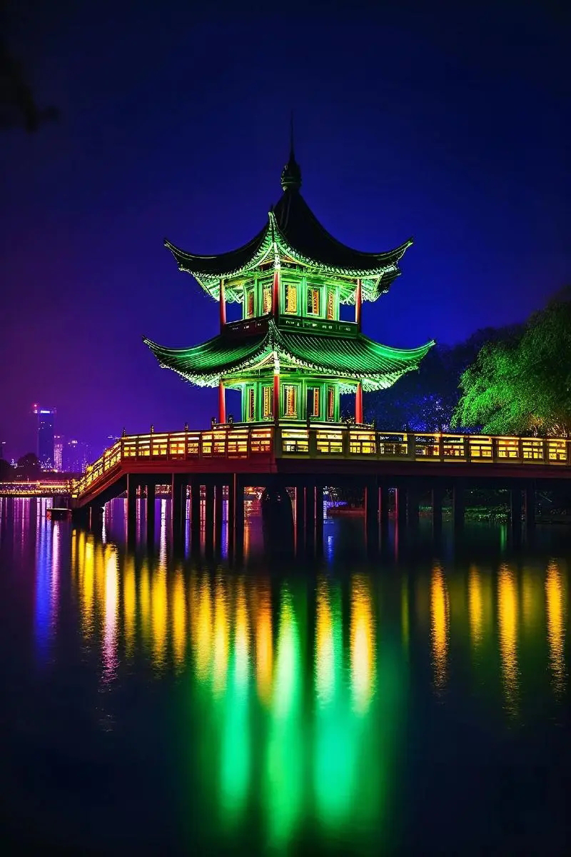 泉州西湖公园夜景图片