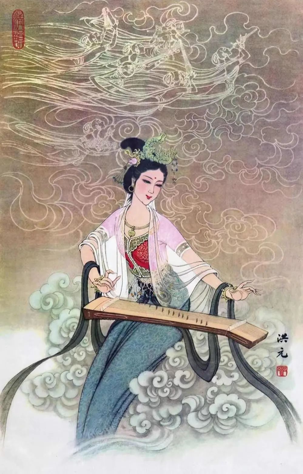 上个世纪80-90年代挂式日历(简称挂历)十分流行,他画的《十二仙乐图》