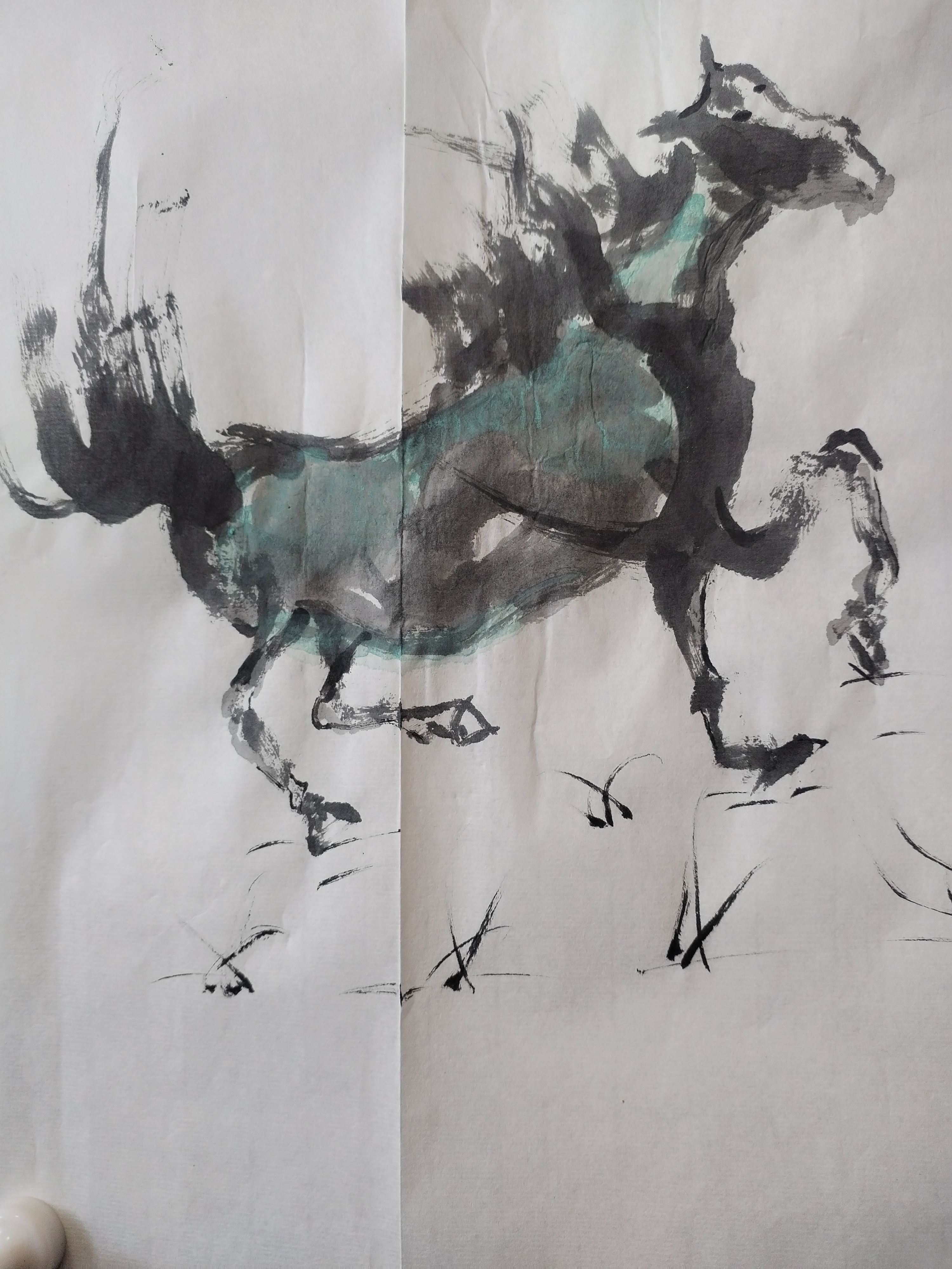 诗山大写意水墨马,.