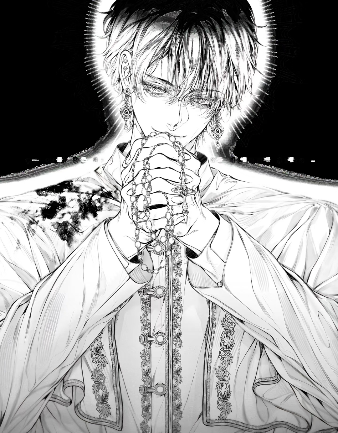 这幅图像描绘了一个年轻男子,他手持念珠,似乎在祈祷…!