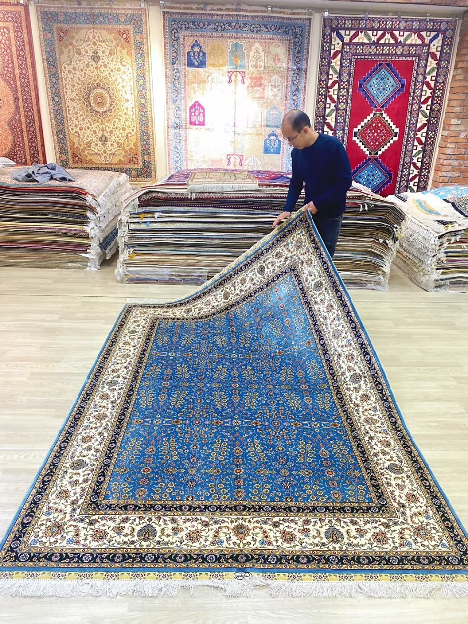 7615俄罗斯,满地花图案的手工真丝地毯#羊毛地毯# #手工地毯