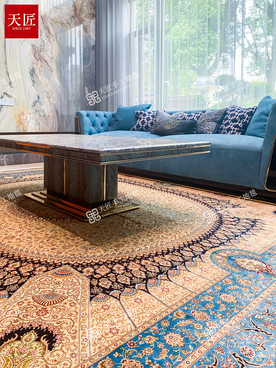 新鲜出炉的地毯搭配效果图#羊毛地毯# #天匠地毯# #手工地毯