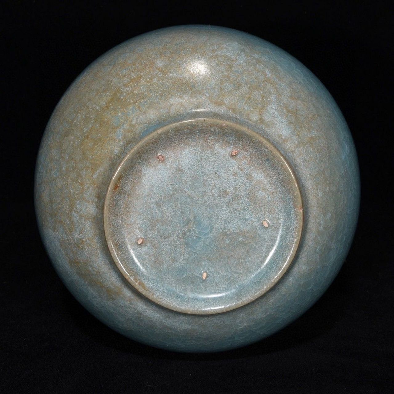 北宋天蓝釉梅花冰片土沁双鹿耳官汝窑赏尊