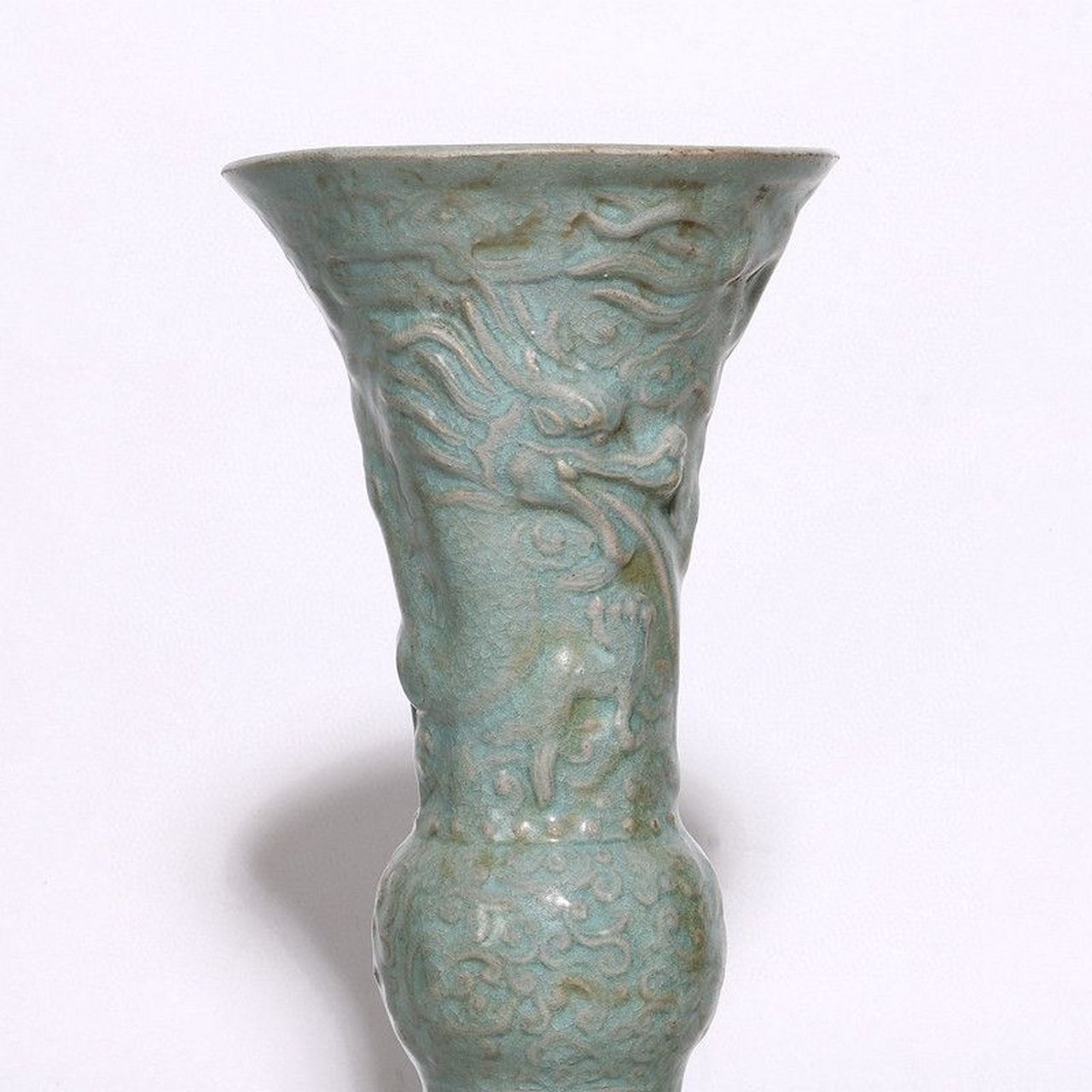 北宋宝丰清凉寺天青釉蝉翼纹开片官汝窑龙纹花觚