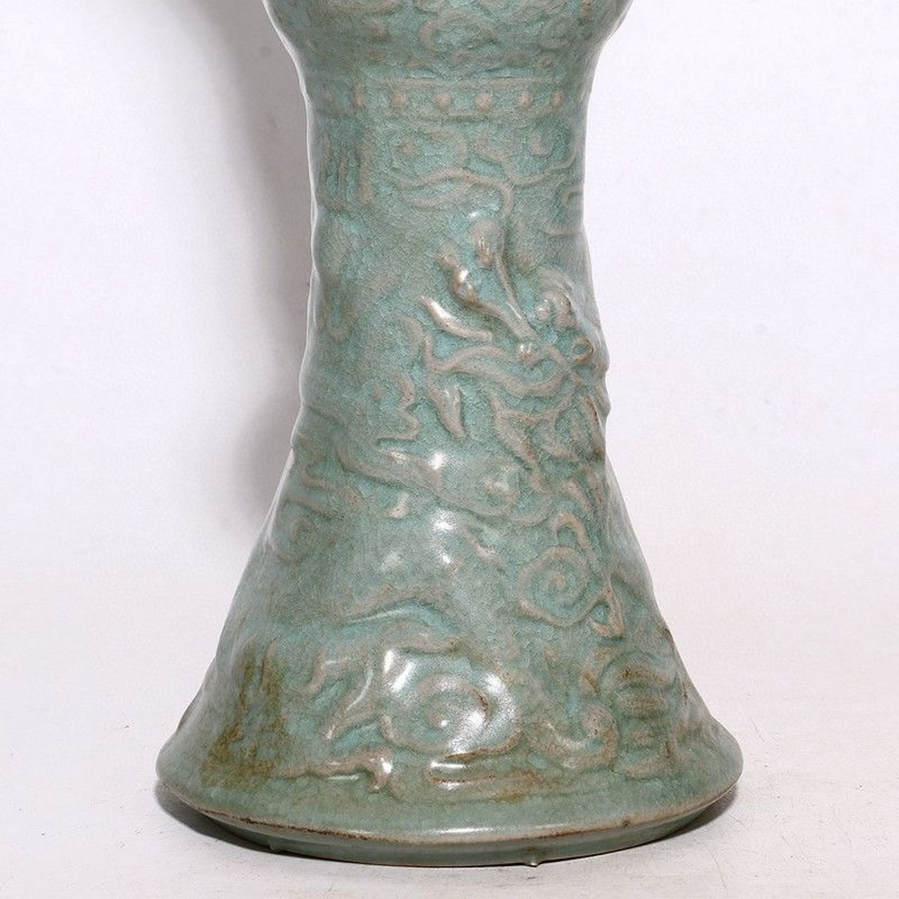 北宋宝丰清凉寺天青釉蝉翼纹开片官汝窑龙纹花觚