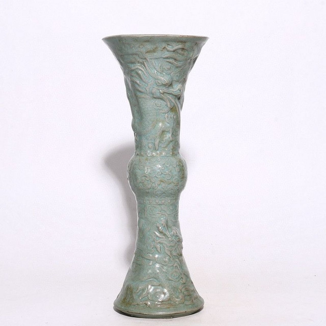 北宋宝丰清凉寺天青釉蝉翼纹开片官汝窑龙纹花觚