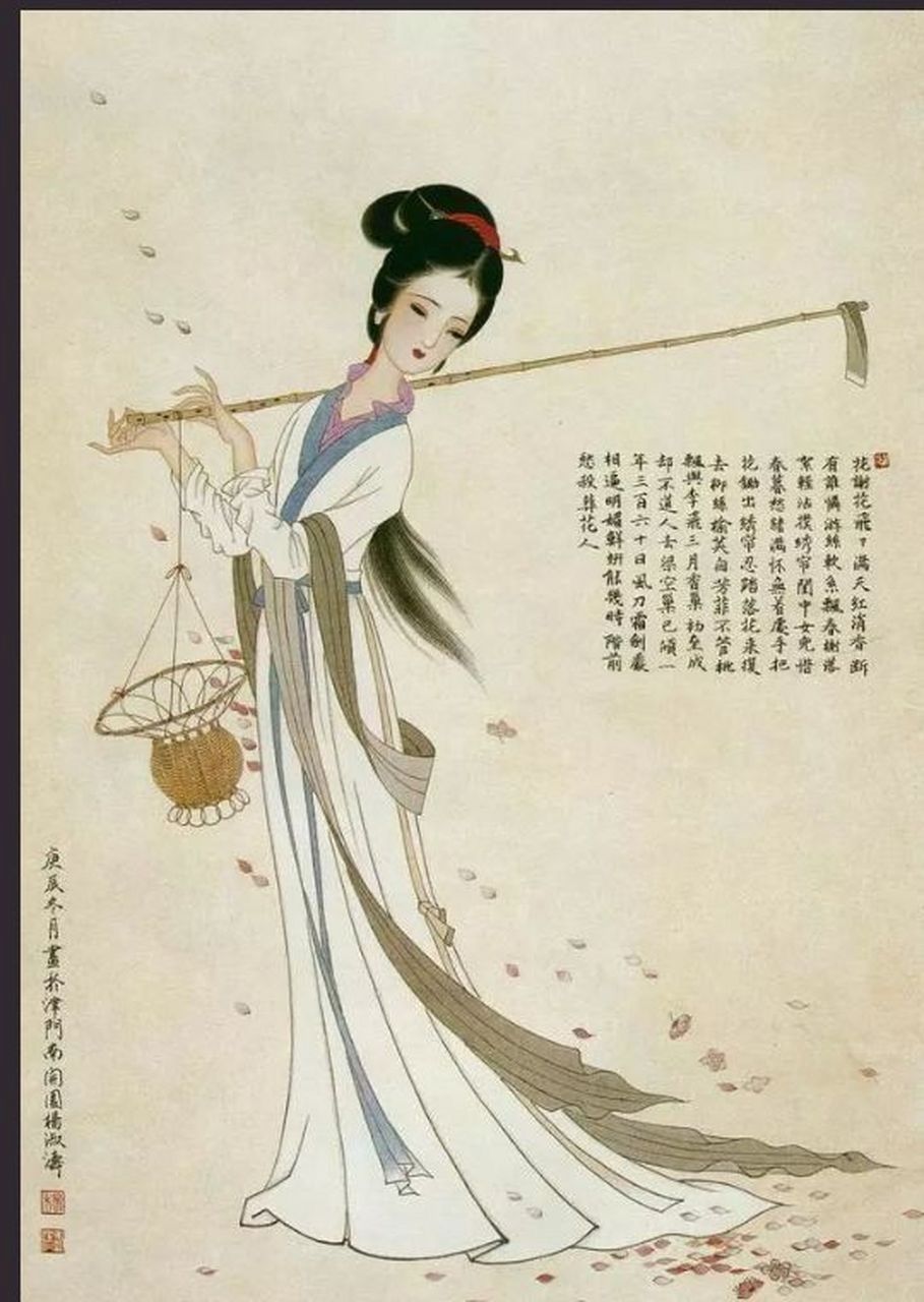 花篮印象 最深刻的当是《红楼梦》黛玉葬花的场景,每看到这幅画面