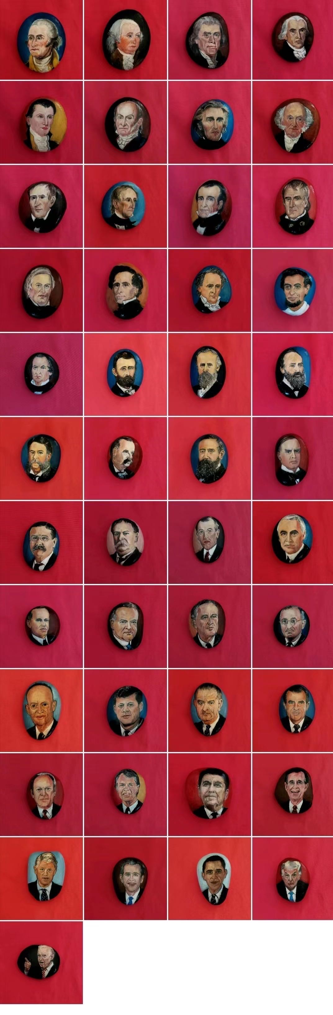 美国历任总统的石头肖像画.