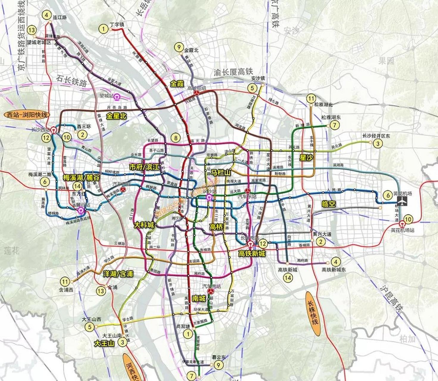 长沙地铁规划的14条线路图(含现已开通的)