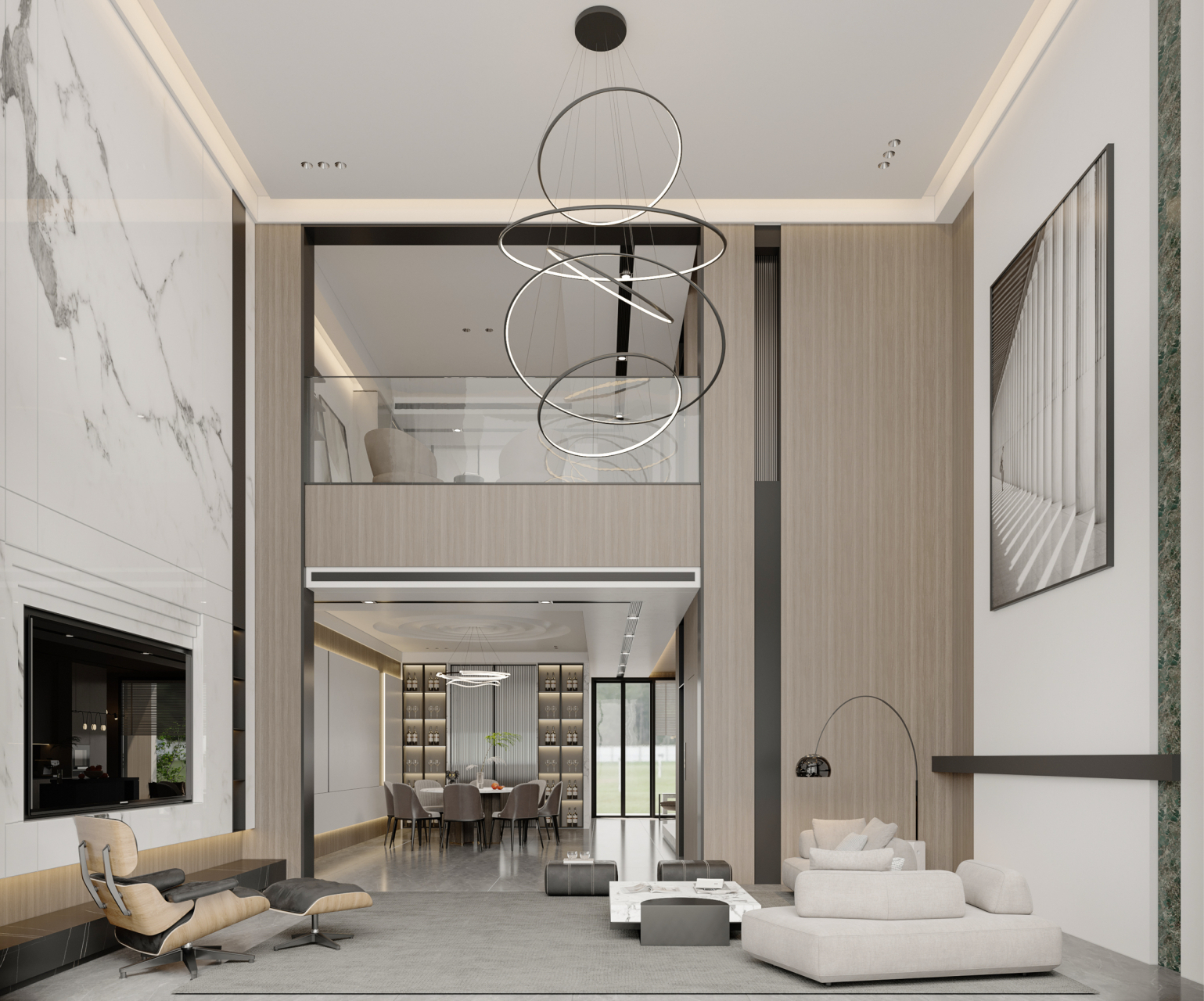 观澜湖九里别墅装修案例! 这是一套做挑空,现代极简的案例!