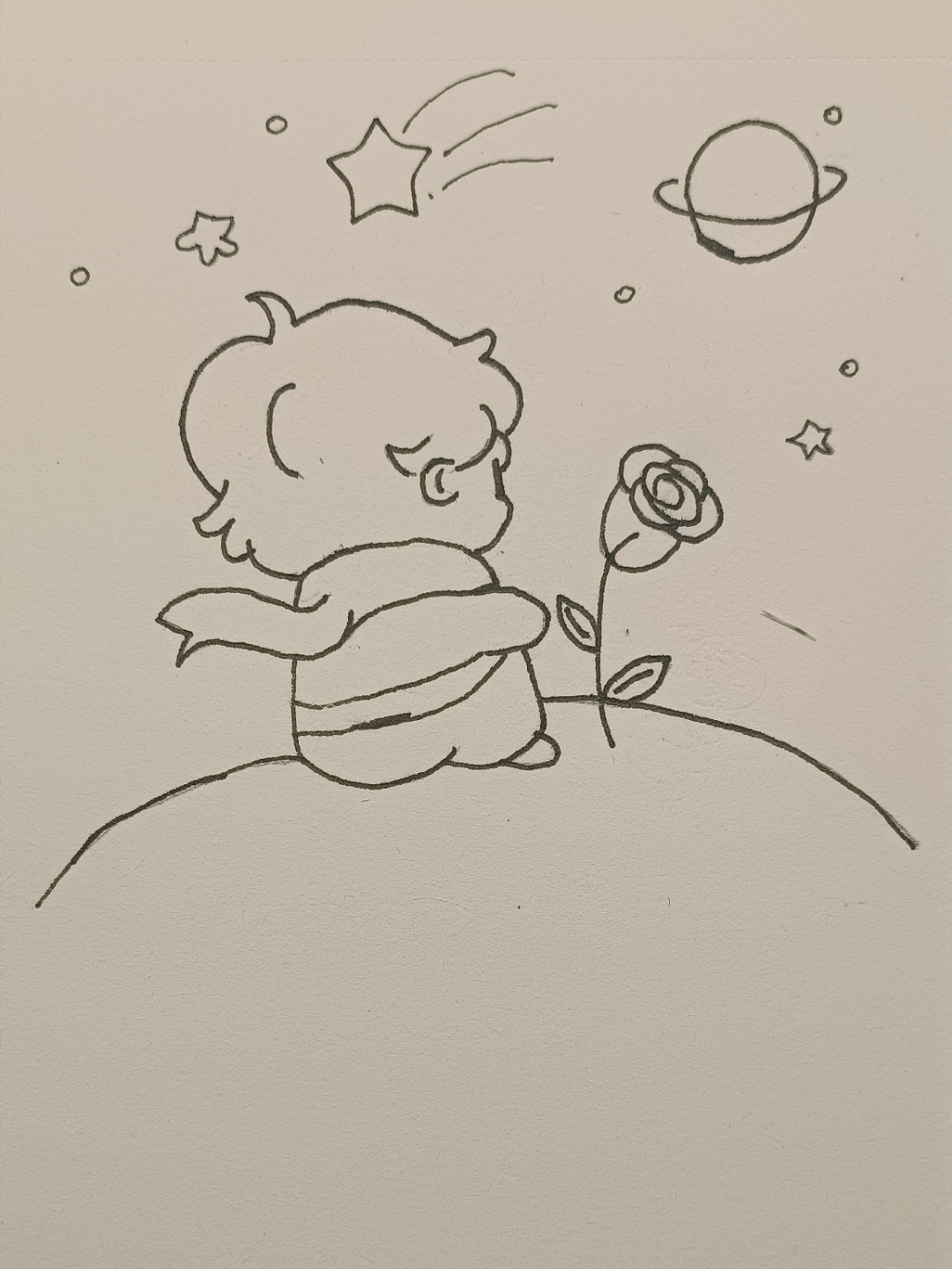 星河浪漫,手执玫瑰,梦里不知身是客.#绘画教程# #简笔画
