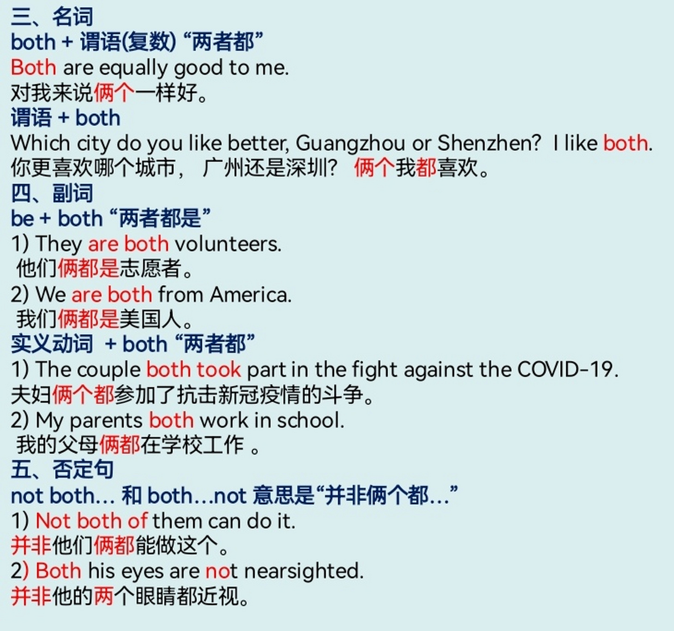 总结归纳出both的用法,包括词性,意思,搭配,位置及特殊情况.