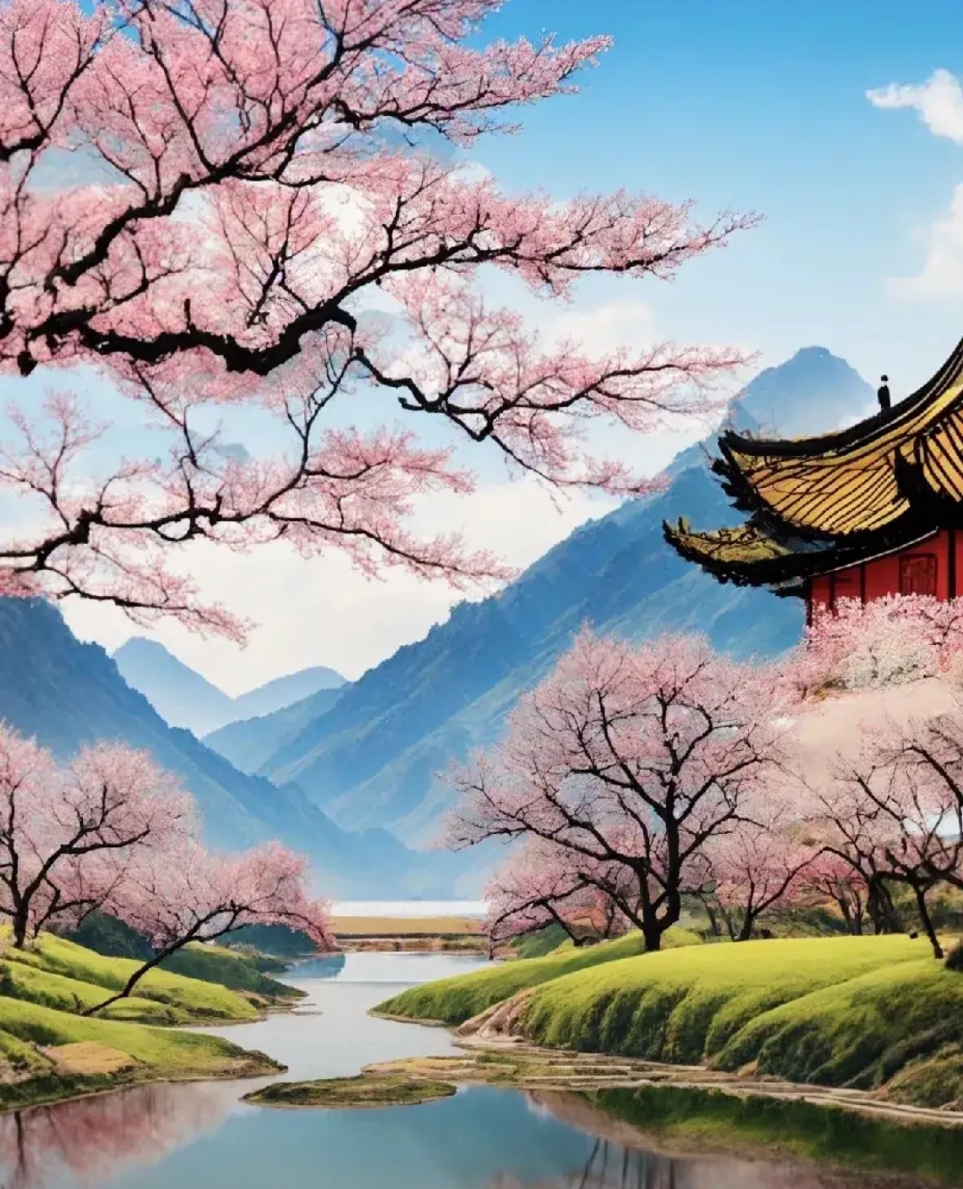 上联:春催桃李千山秀