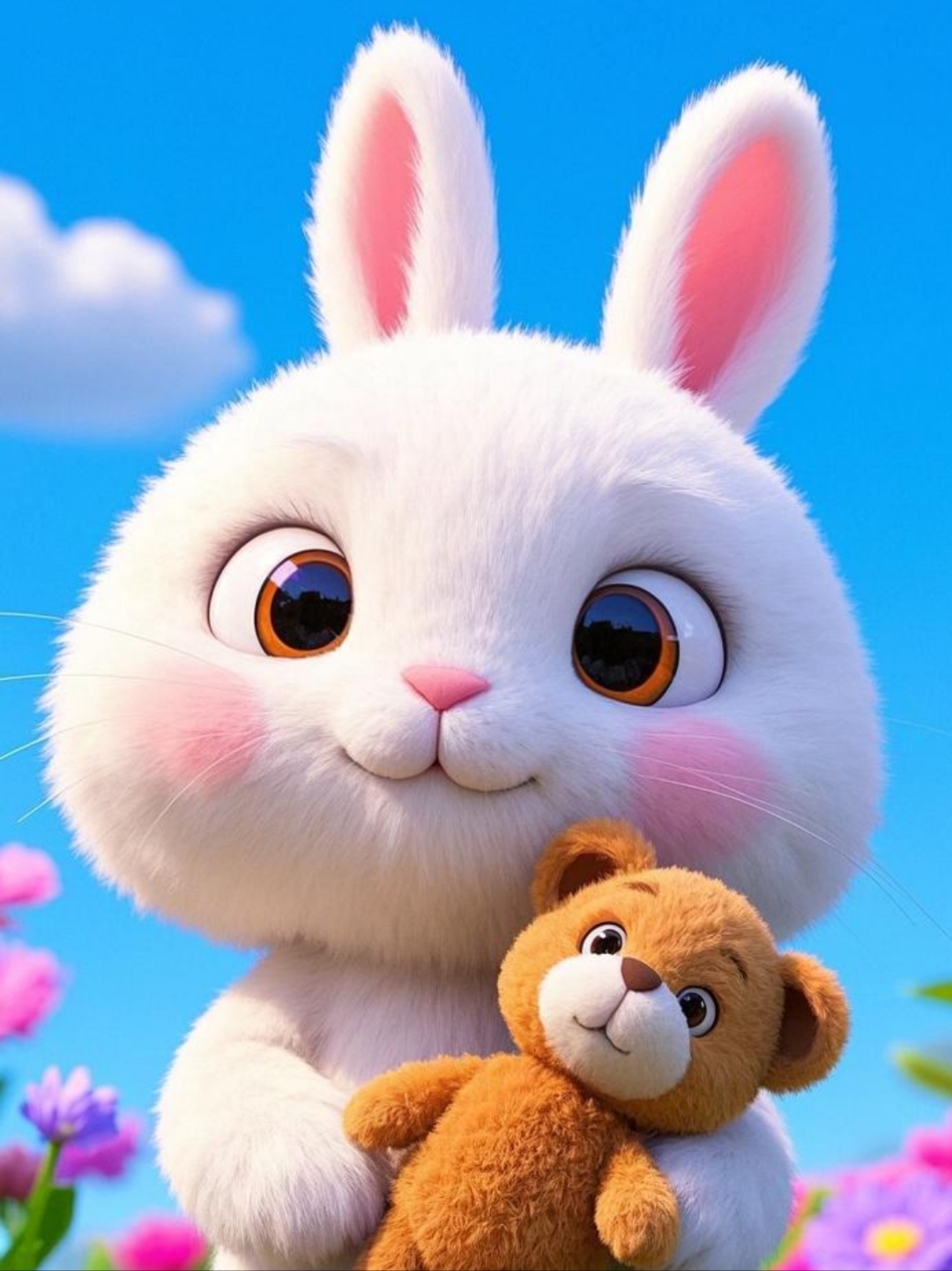 一只兔子正蹲在草地里,浑身毛茸茸的,像个洁白的雪球