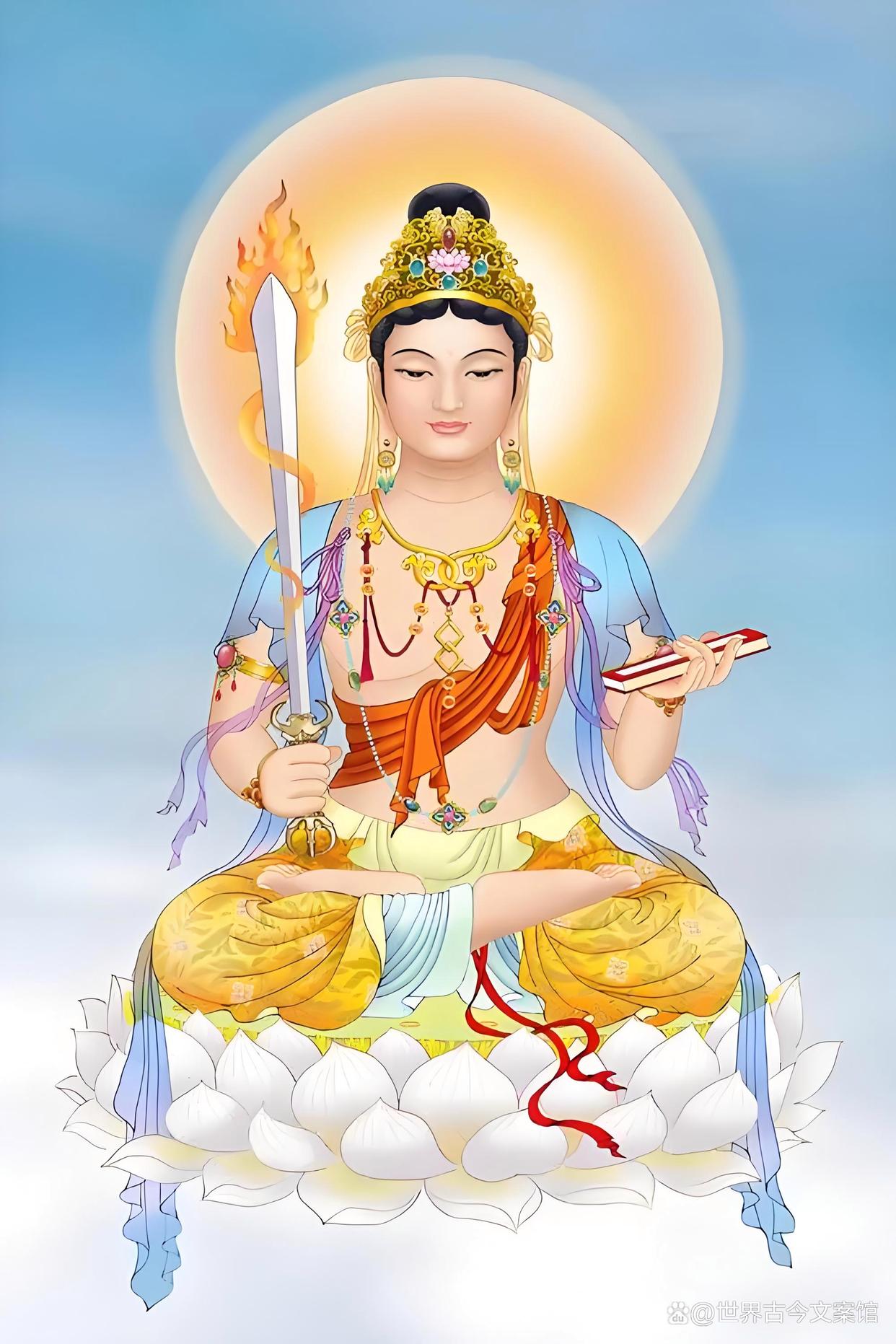 他右手持一把剑,但这把剑不是针对任何众生,而是针对众生心里的痴毒