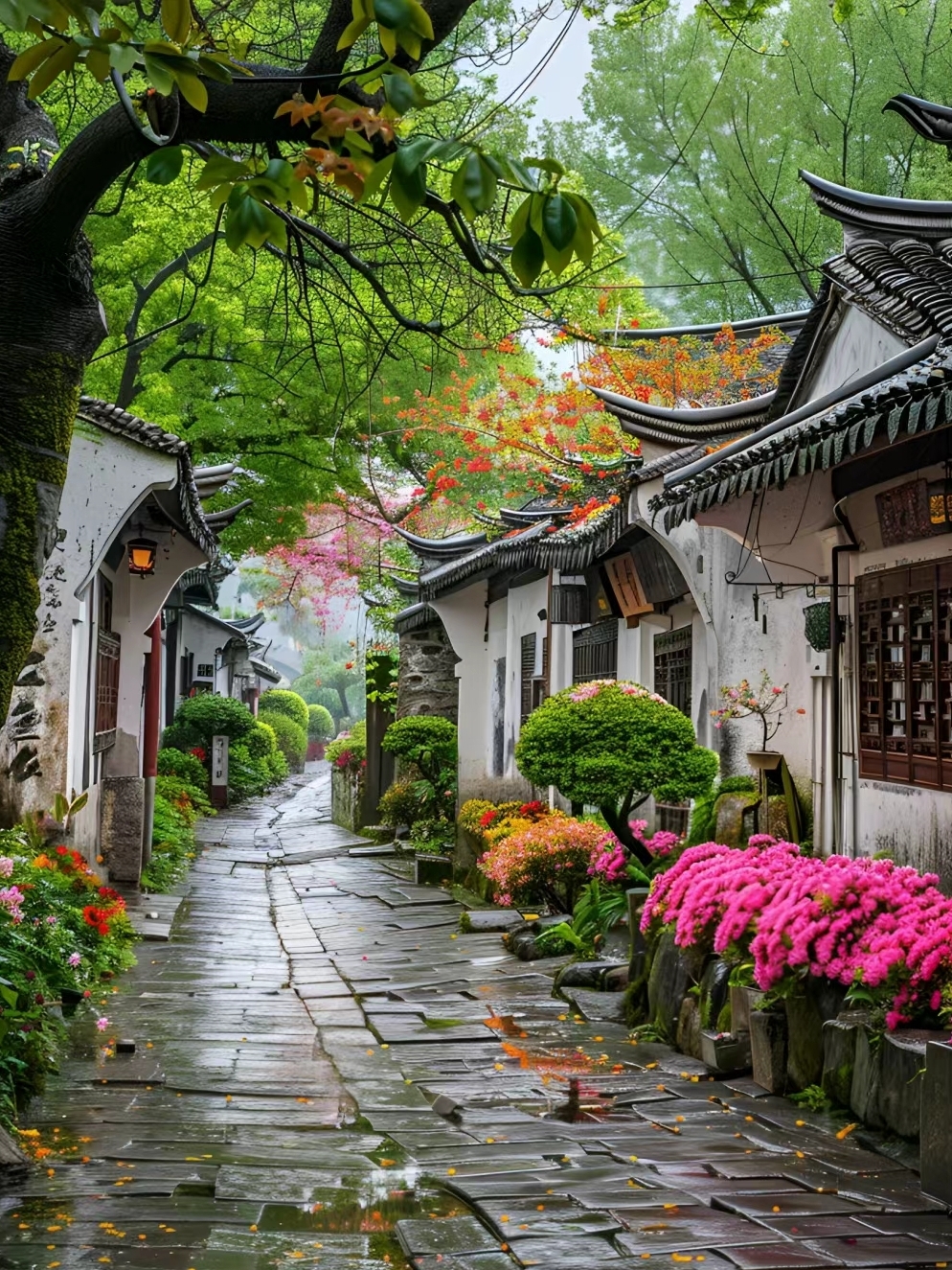 雨后的街景幽静唯美.