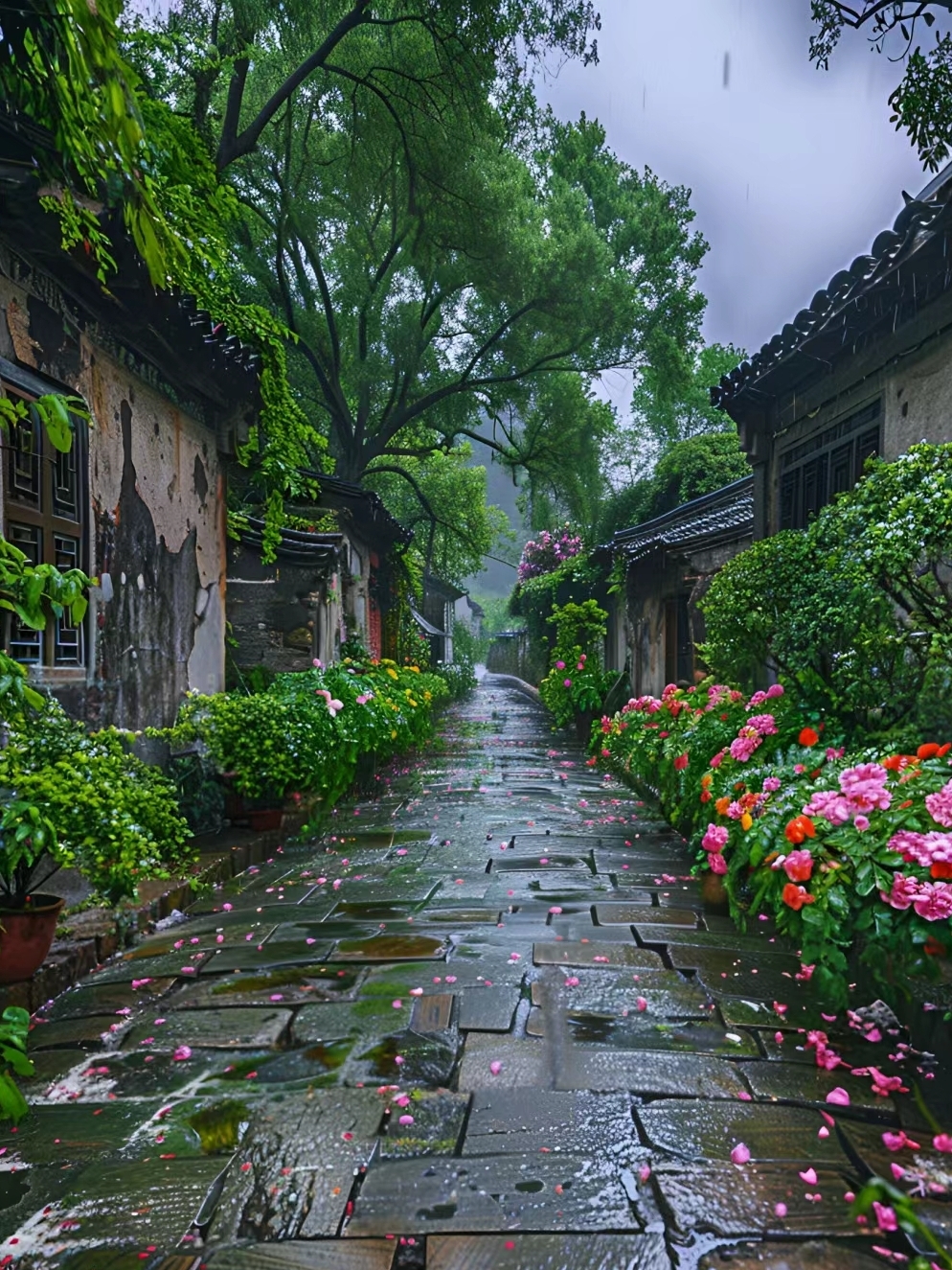 雨后的街景幽静唯美