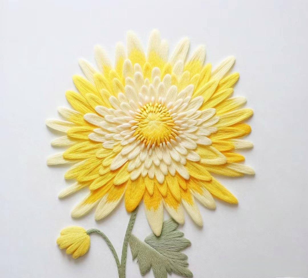 很逼真的菊花刺绣.