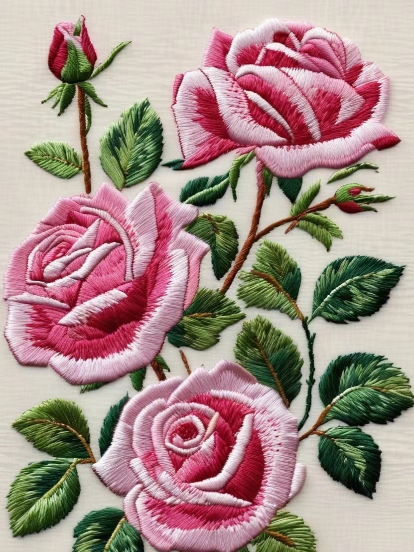 中华传统文化,玫瑰花刺绣.