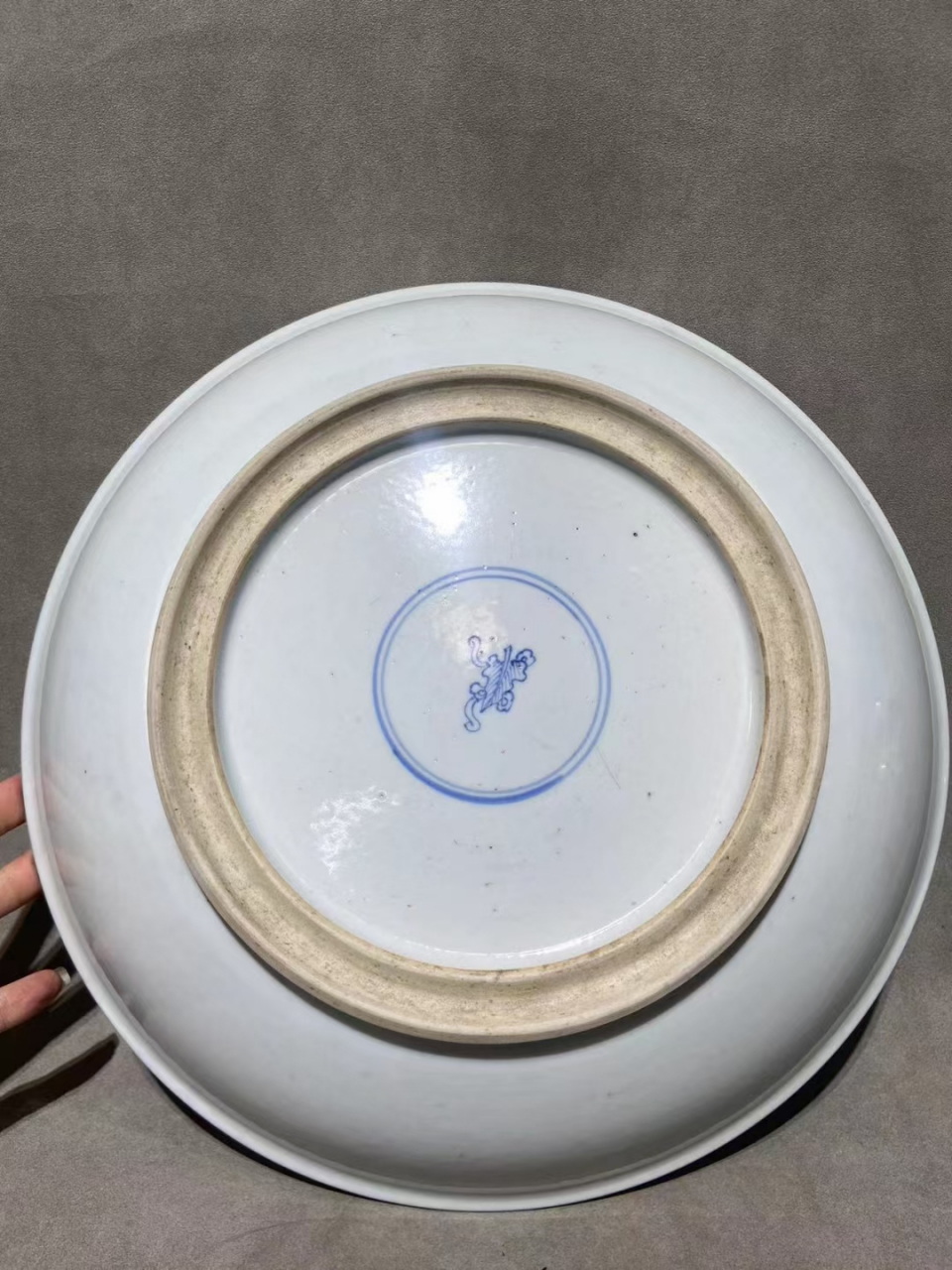 清康熙青花五彩指日高升人物故事纹大盘 底足双圈露胎干老开门,孤品