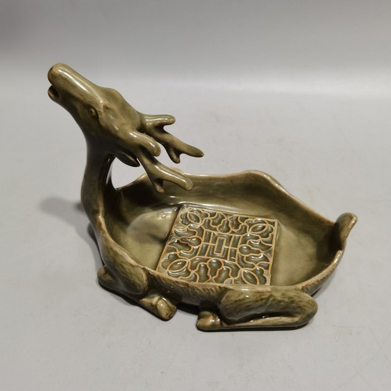 旧藏元,龙泉米黄釉笔洗,高11㎝,直径16㎝