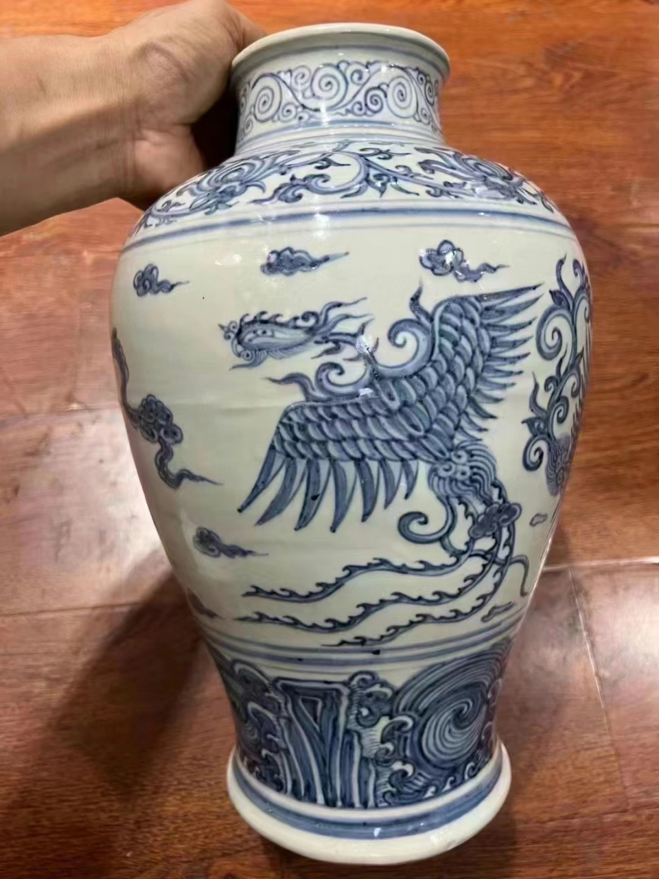 明代中期青花凤纹梅瓶 高35公分,全品完整