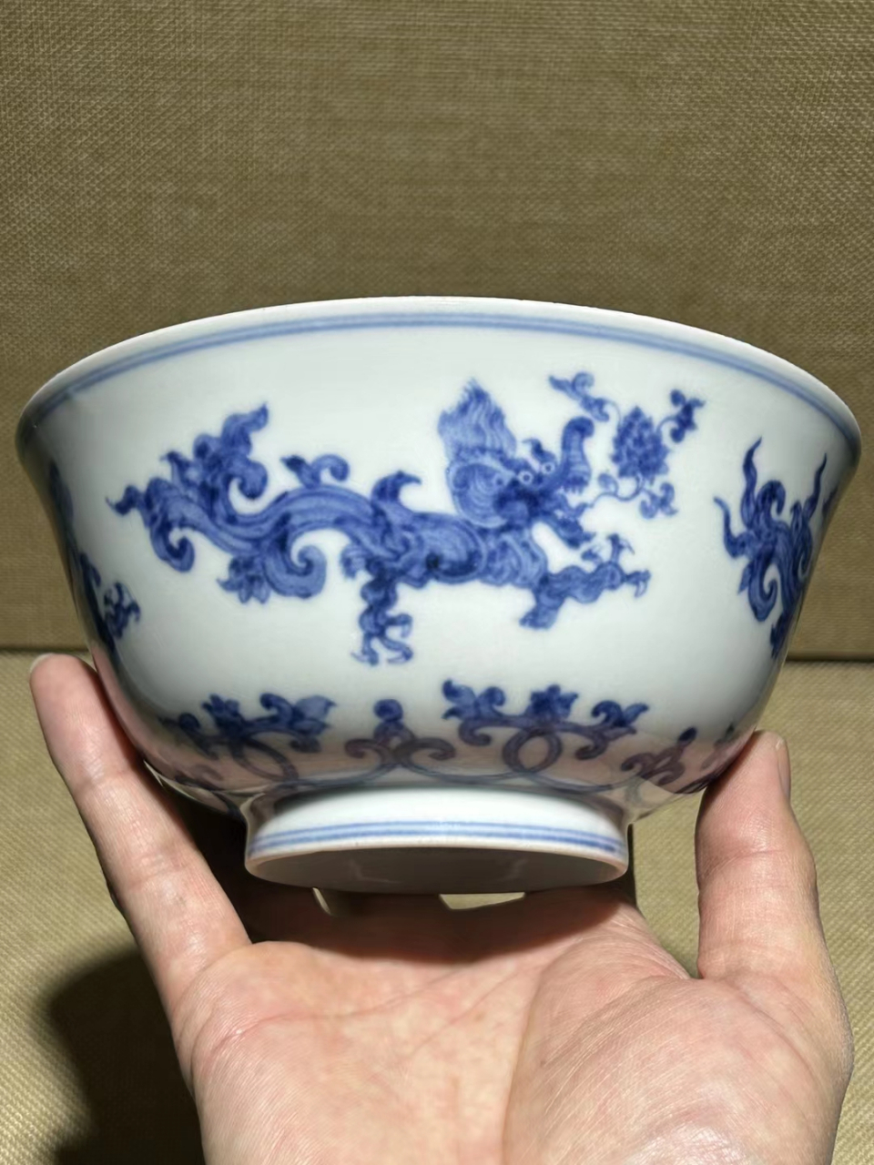 成化青花龙纹碗 口径15公分 全品完整