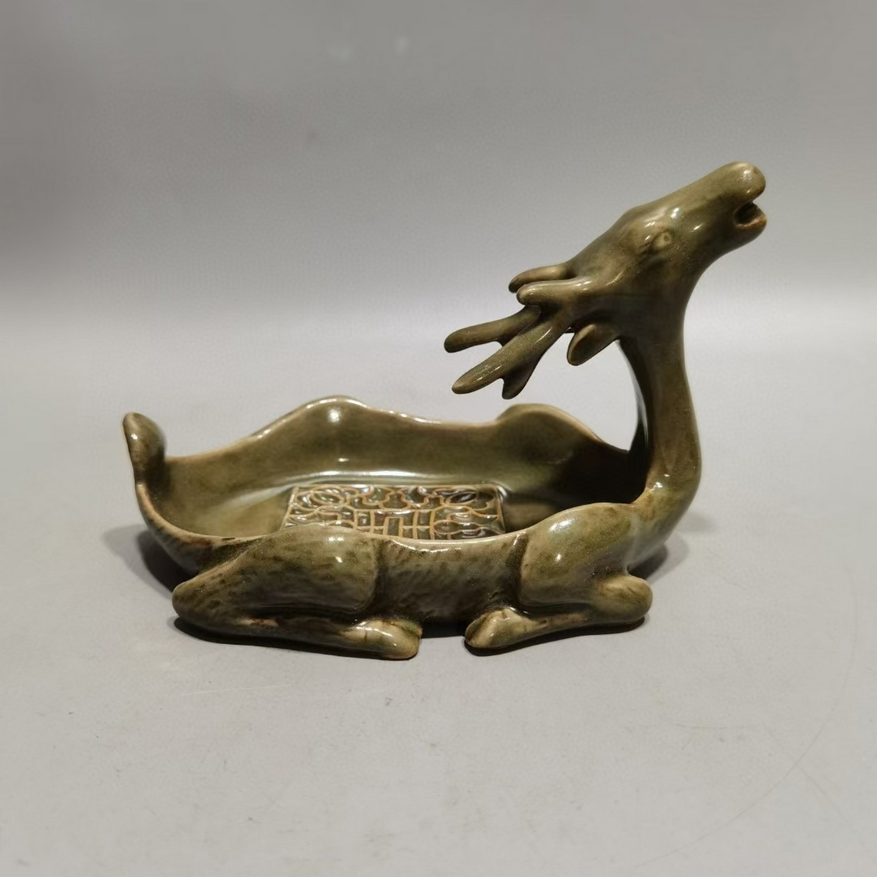 旧藏元,龙泉米黄釉笔洗,高11㎝,直径16㎝