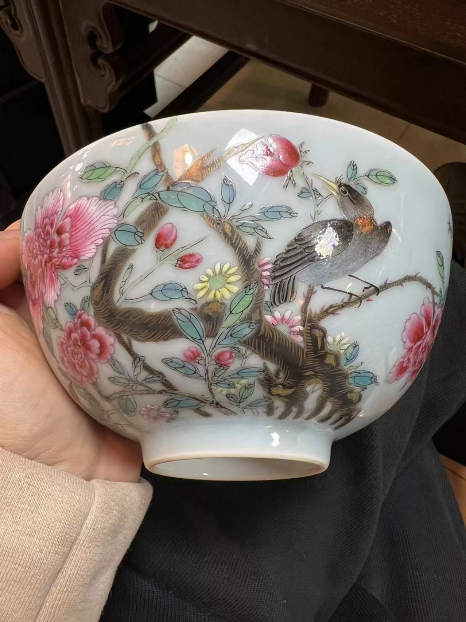 清雍正粉彩花鸟碗 全品