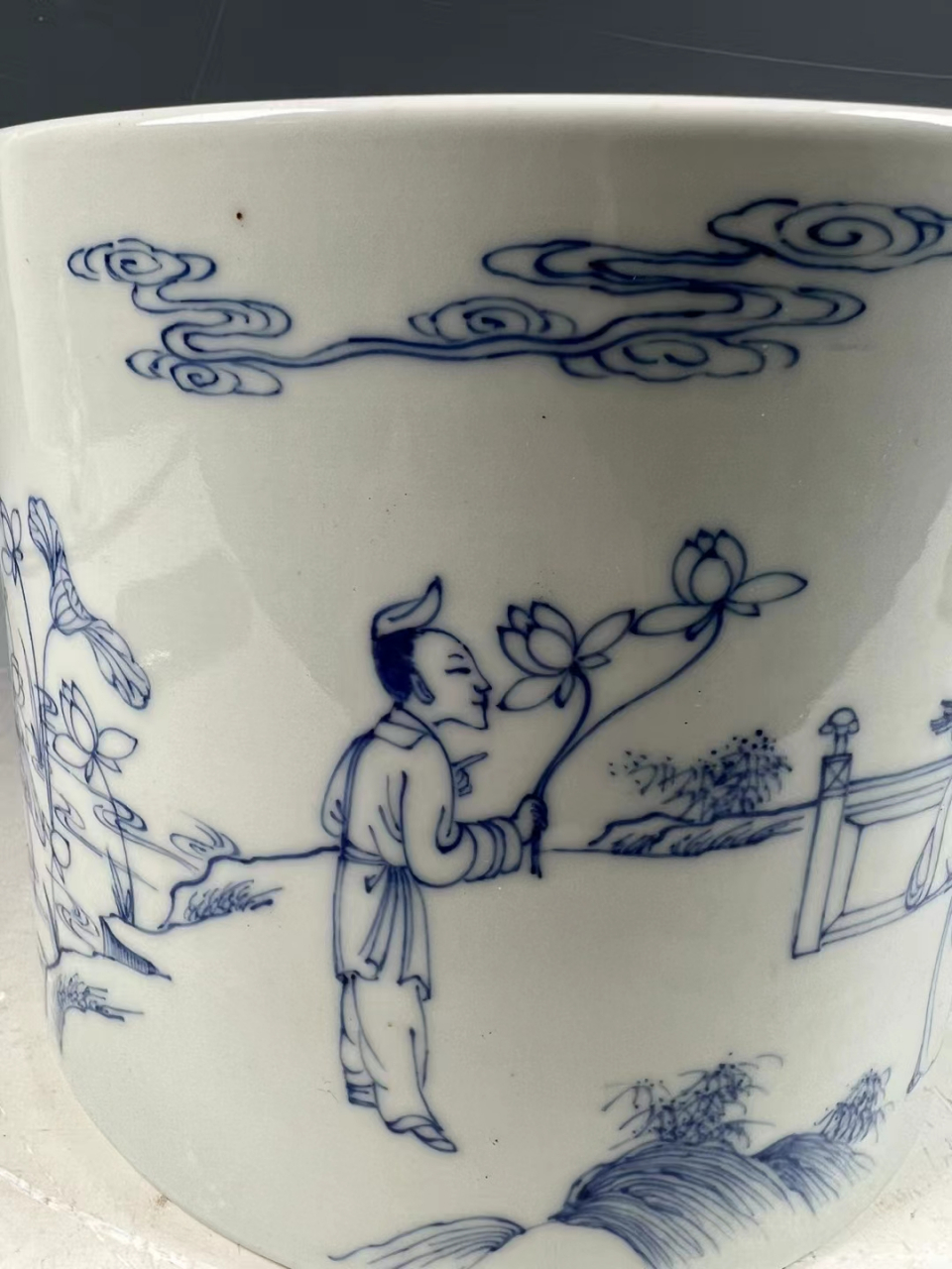 康熙,青花人物铁线描笔海