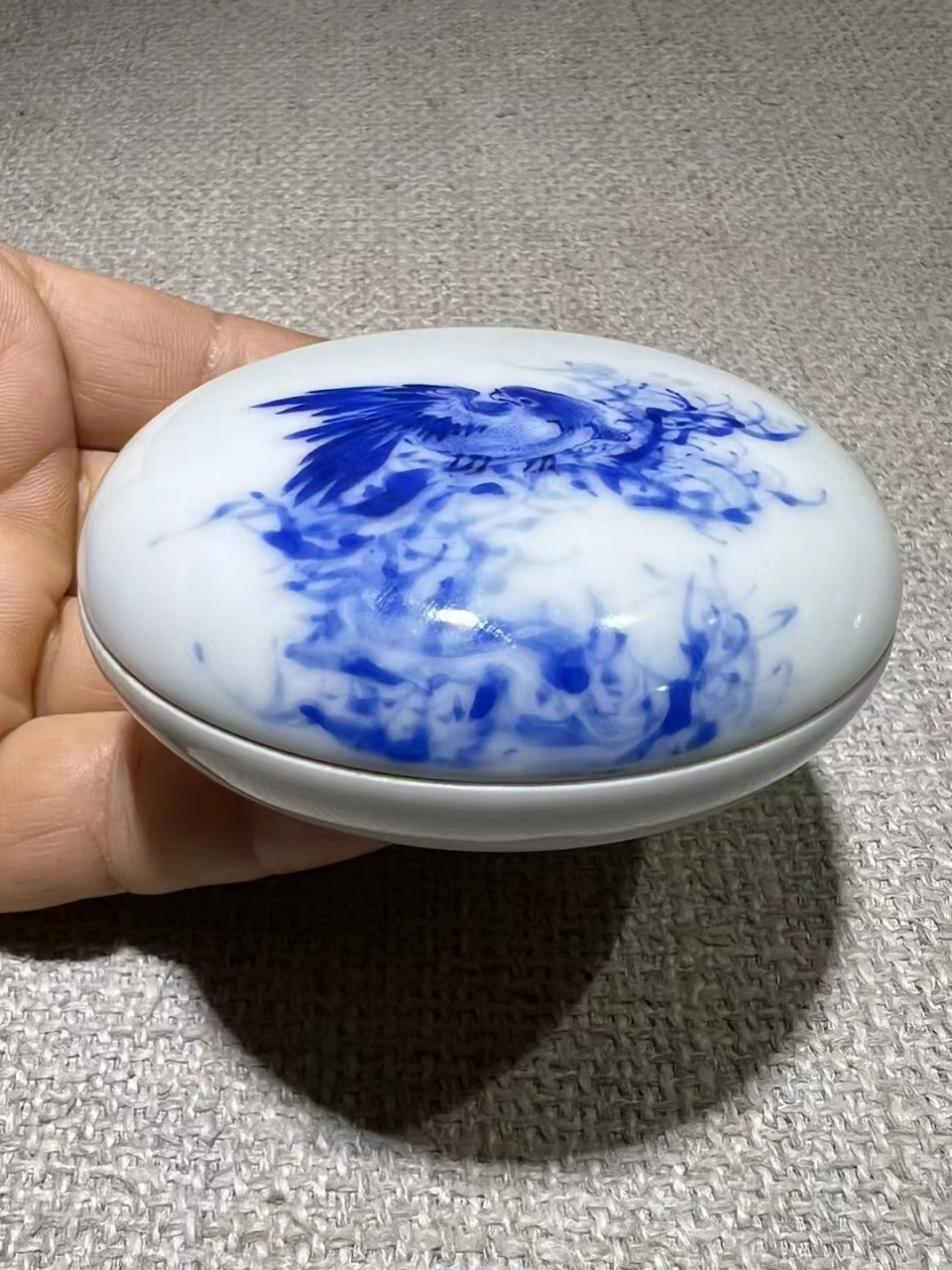 民国时期青花花鸟印泥盒 高3直径7.5公分,全品