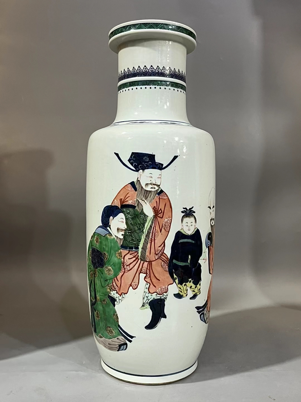 康熙五彩三星贺寿棒槌瓶