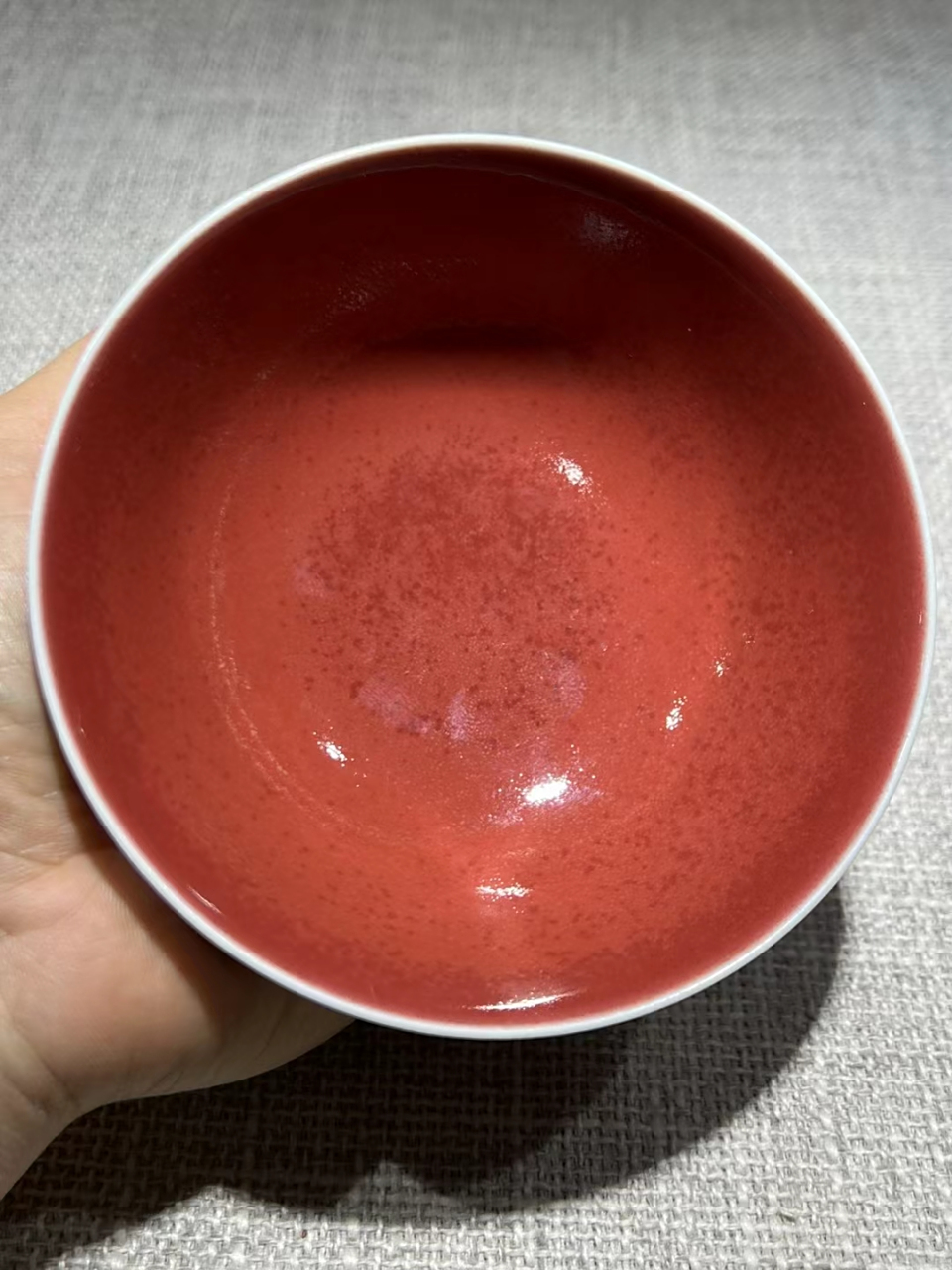 清雍正豇豆红釉碗 高5.2口径12.6,全品完整