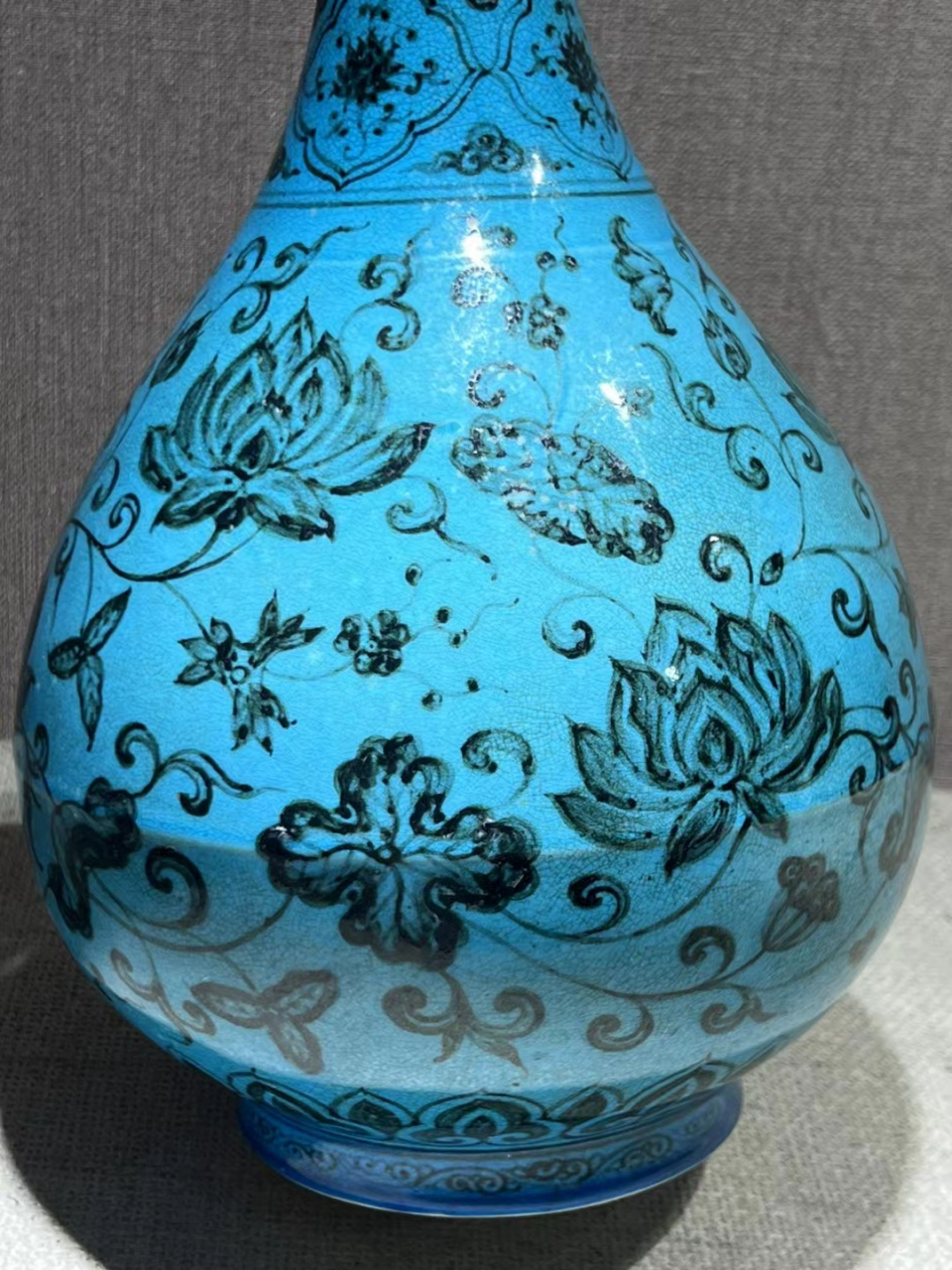 明永宣时期孔雀蓝釉玉壶春瓶 高30,全品完整