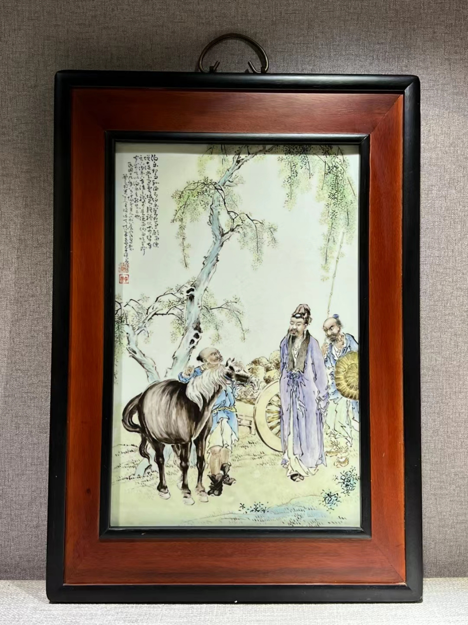 民国时期珠山八友之一王琦作品 粉彩人物瓷板画,框长60宽42公分,全品