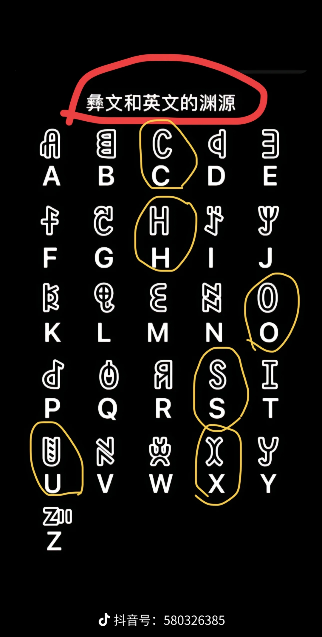 大家来对比一下彝文和英文字母