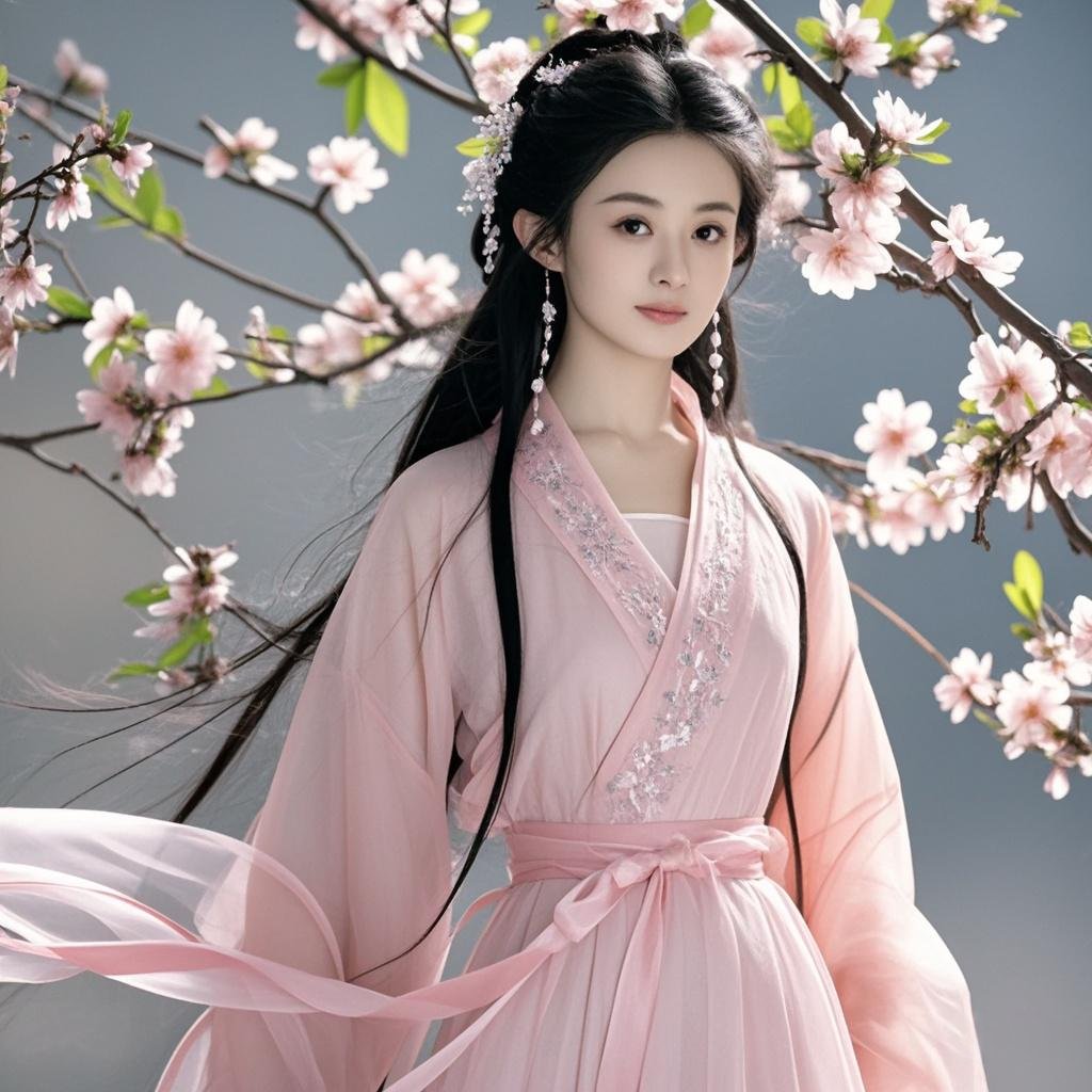 "赵丽颖, 樱花树下的温柔仙女, 美得让人心动