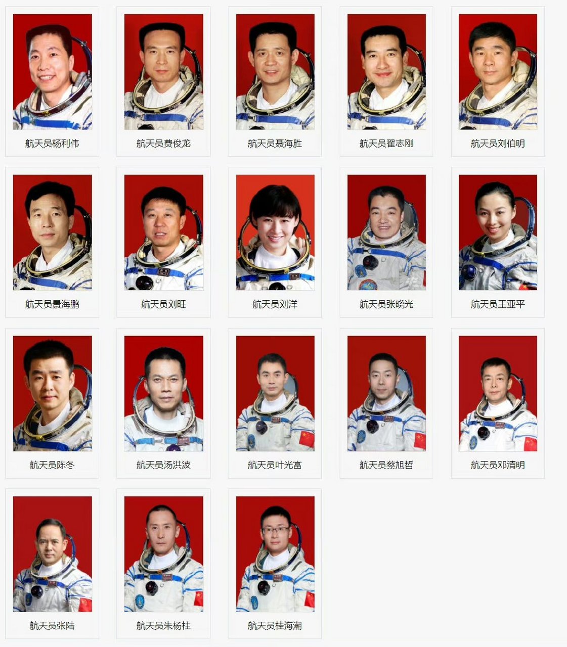 中国航天员照片和名字图片