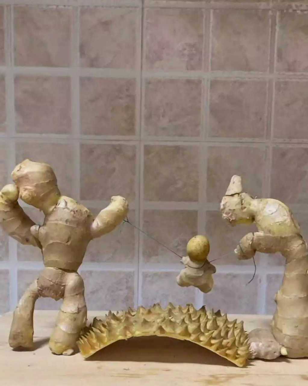 一位网友的儿子用生姜做的,大家觉得这个创意怎么样?