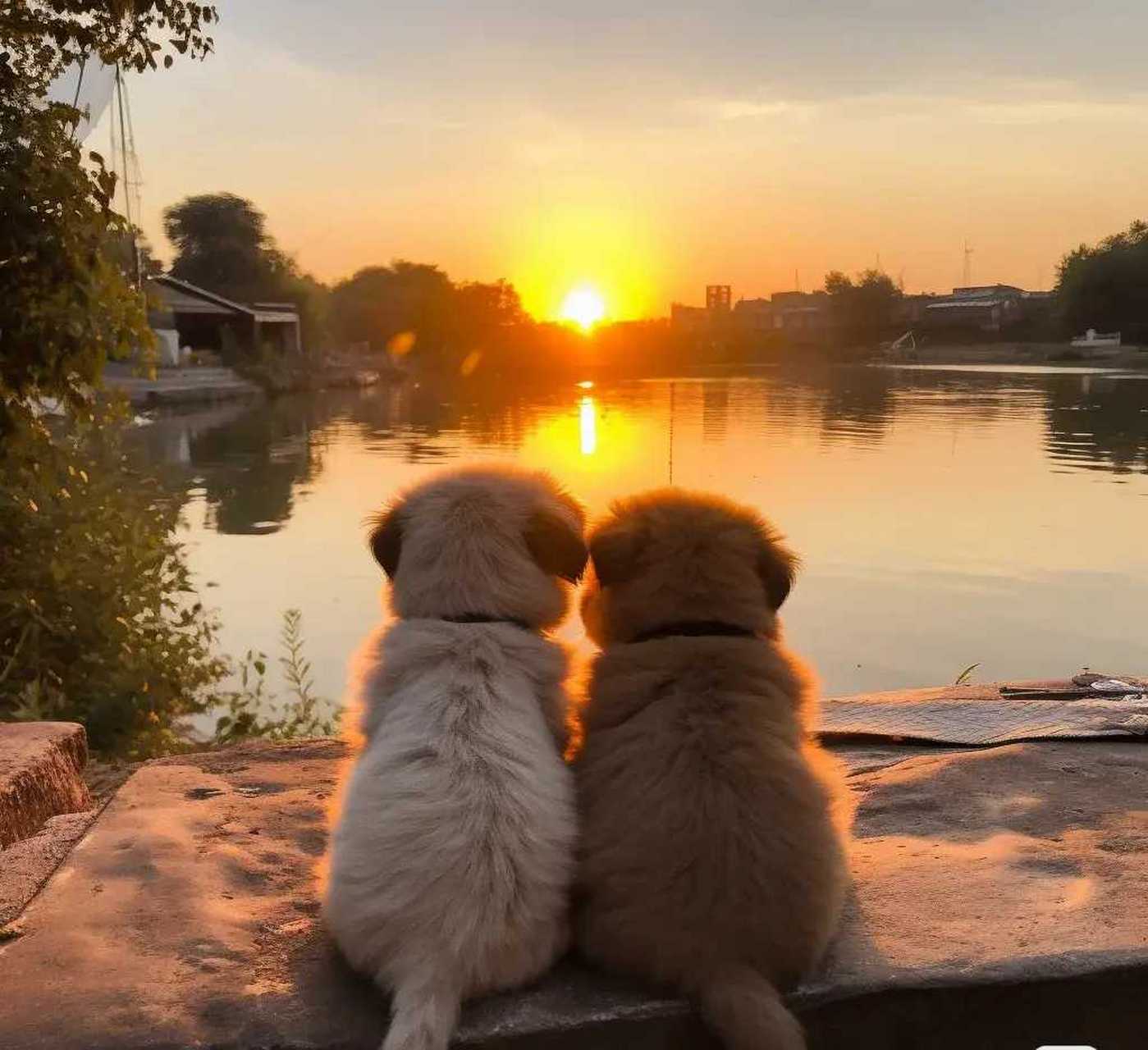 这对小狗看夕阳的背影,美得让人想哭!