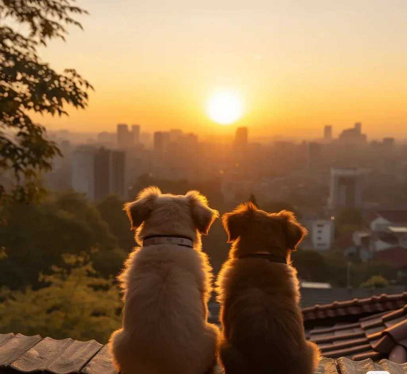 这对小狗看夕阳的背影,美得让人想哭!