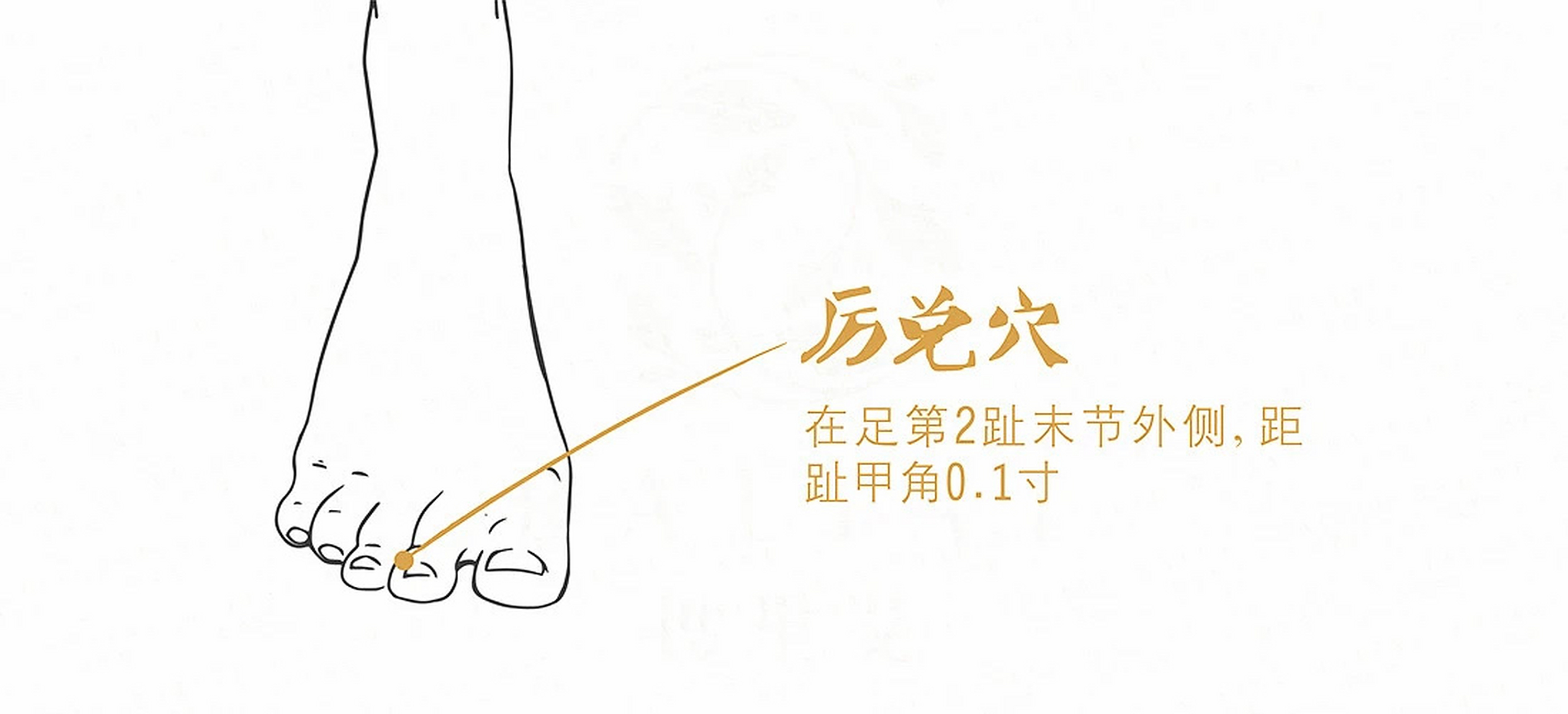用大拇指,指端点压脚趾上的厉兑穴,力度可慢慢增大,以有疼痛感觉就