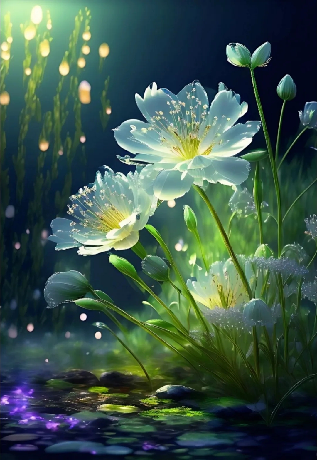 梦幻之花,一朵洁白如雪的花儿在夜色中静静绽放