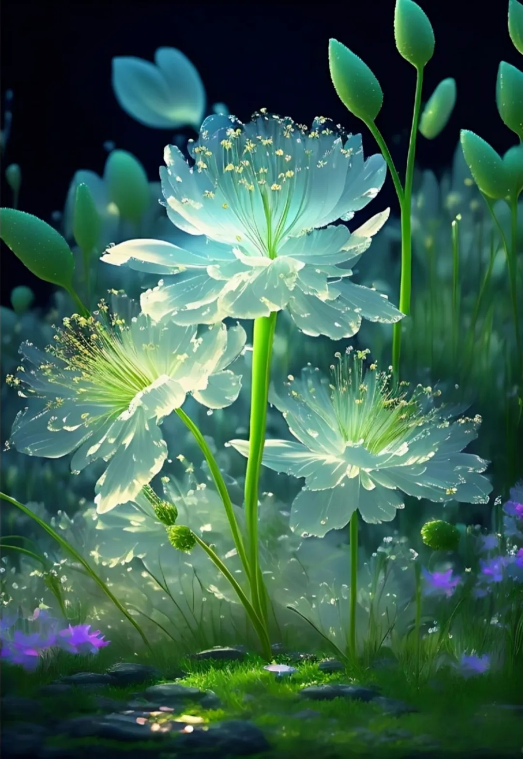 夜幕下的梦幻莲花,美得让人心醉.微风拂过,莲香四溢,宛如仙境般迷人.
