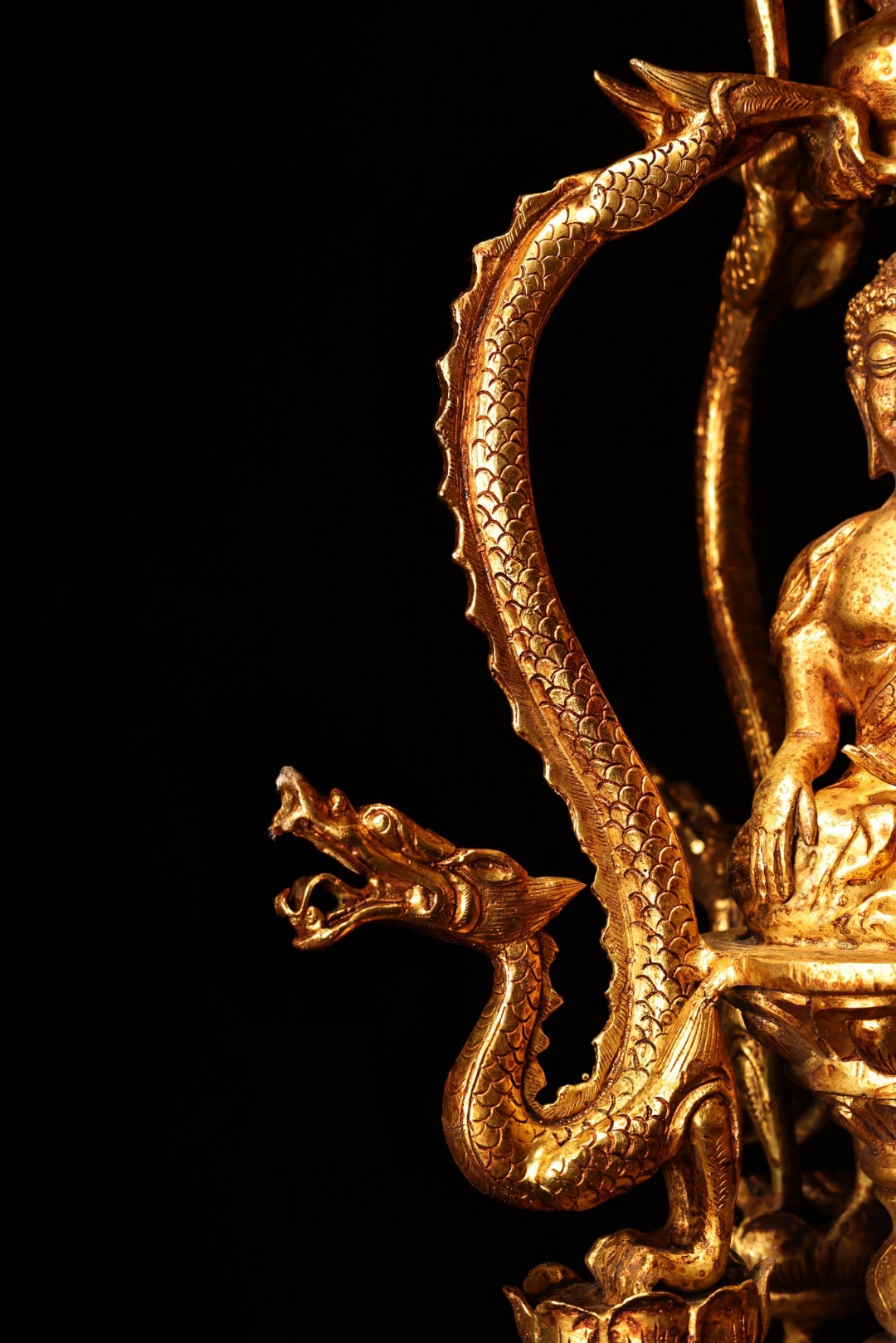 珍品旧藏古寺院收高浮雕錾刻鎏金释迦牟尼佛祖禅杖 品相保存完好