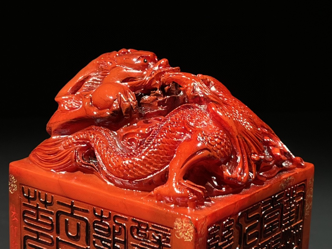 旧藏精品红田黄石龙凤印章