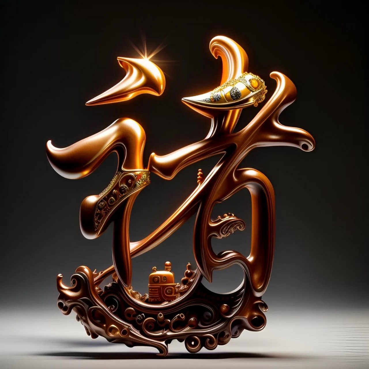 百家姓 ✨🎉 邂逅一笔一划间的艺术魅力,我被这金色的褚字深深