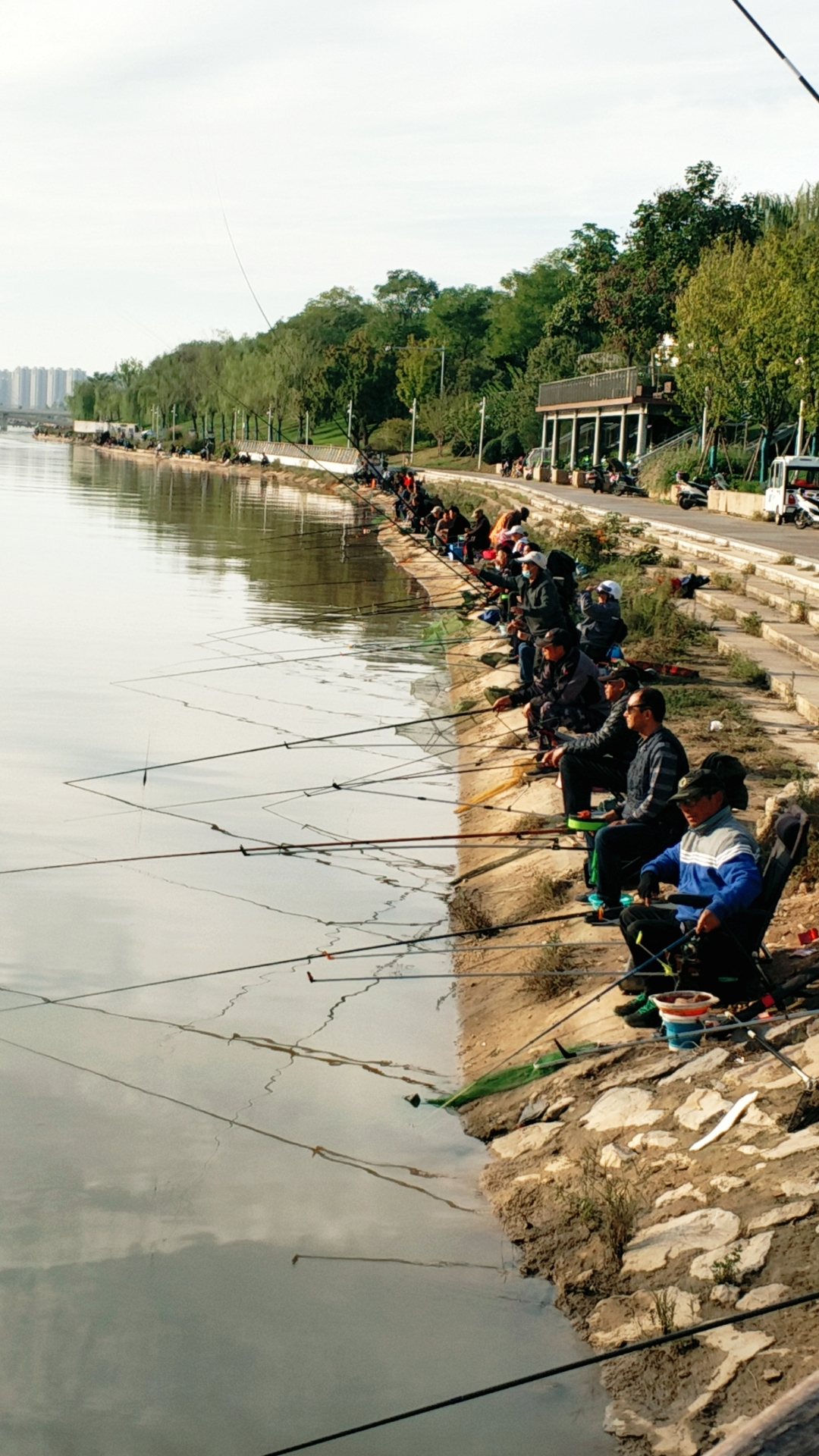 钓鱼者静待鱼儿上钩,休息者则享受片刻的宁静