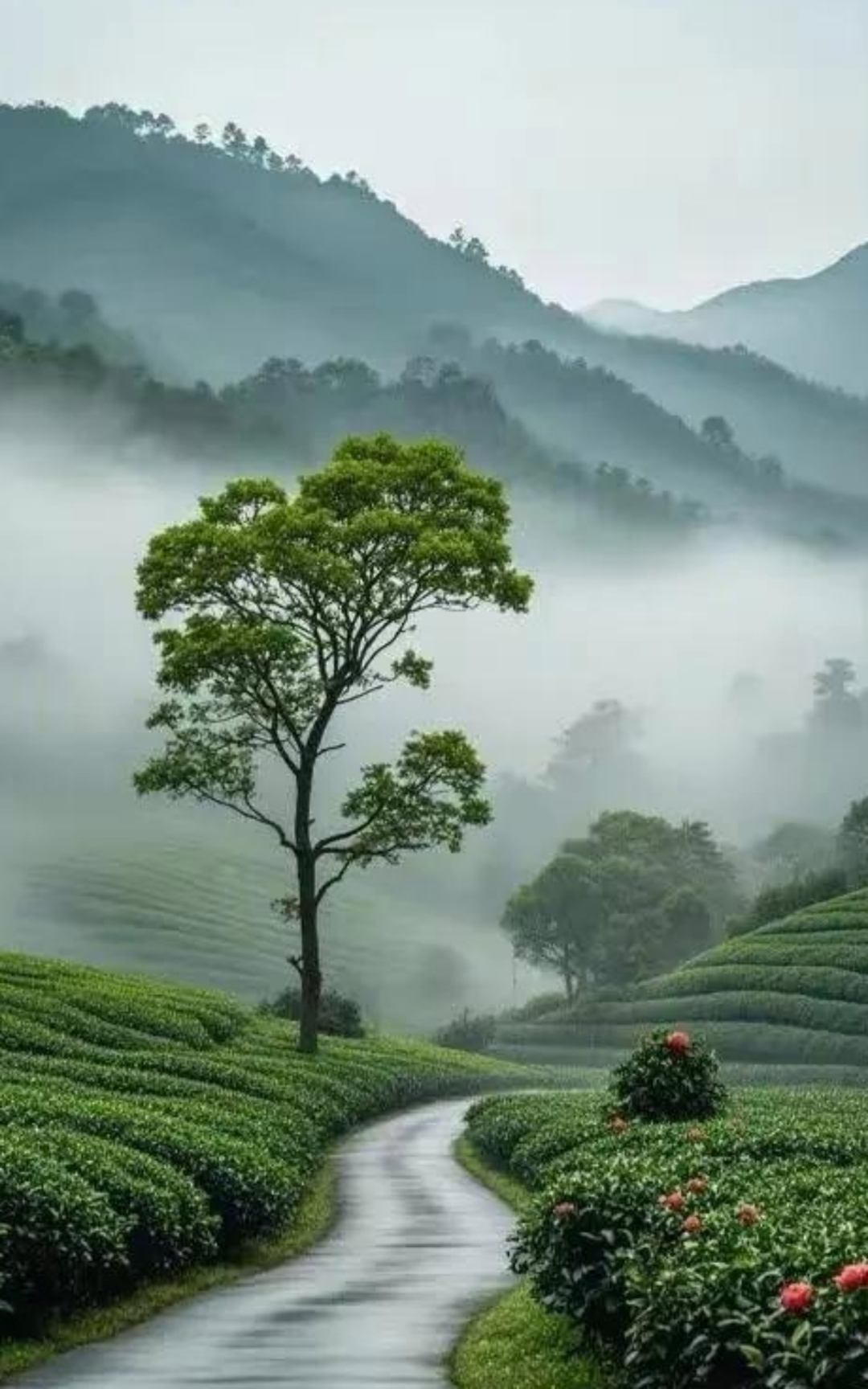 清晨的茶园,雾气缭绕,宛如仙境.#茶树种植